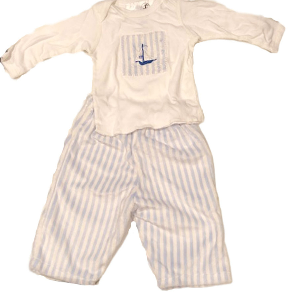 Blue and White Stripe Velour Pants and Matching T